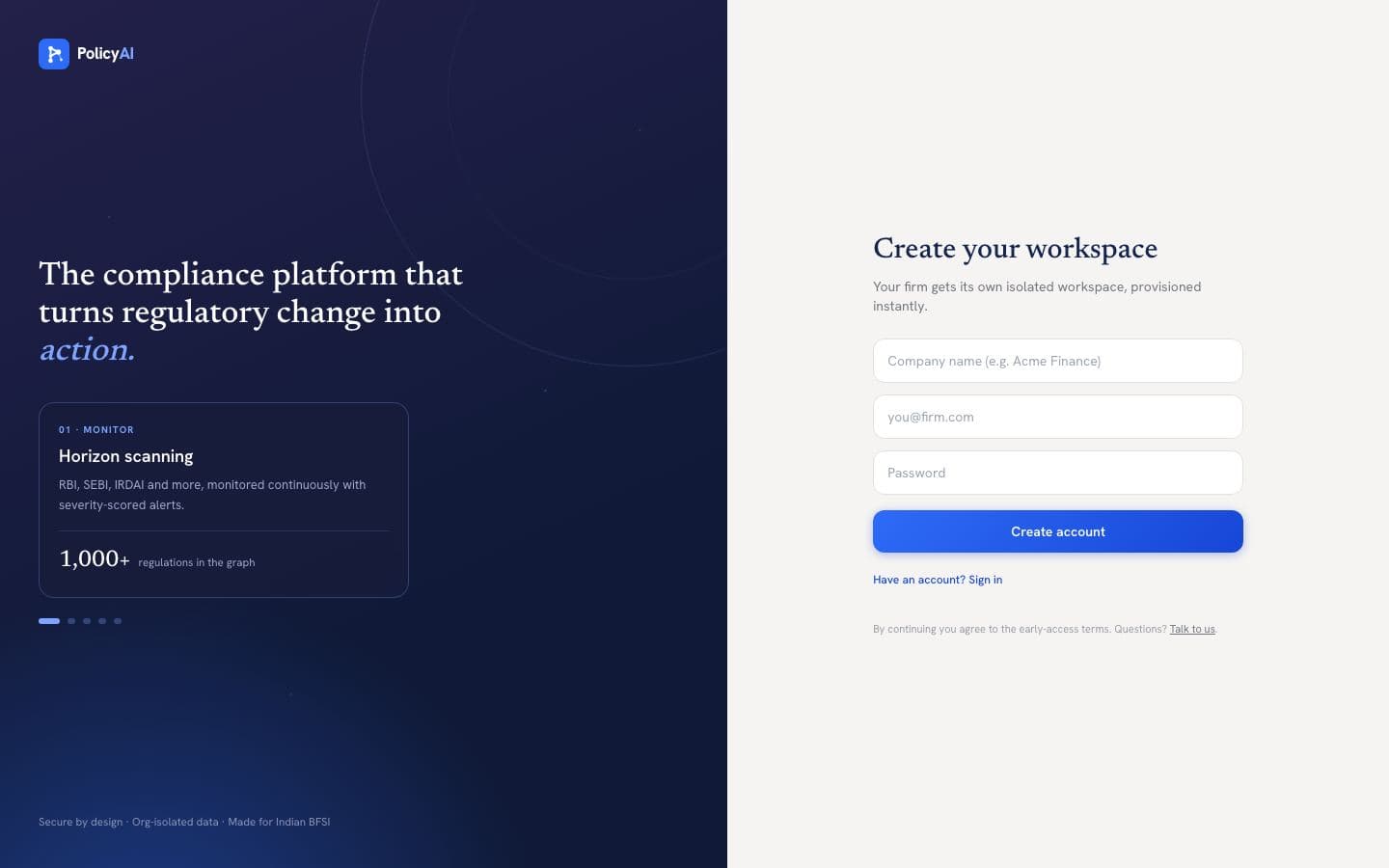 PolicyAI signup form
