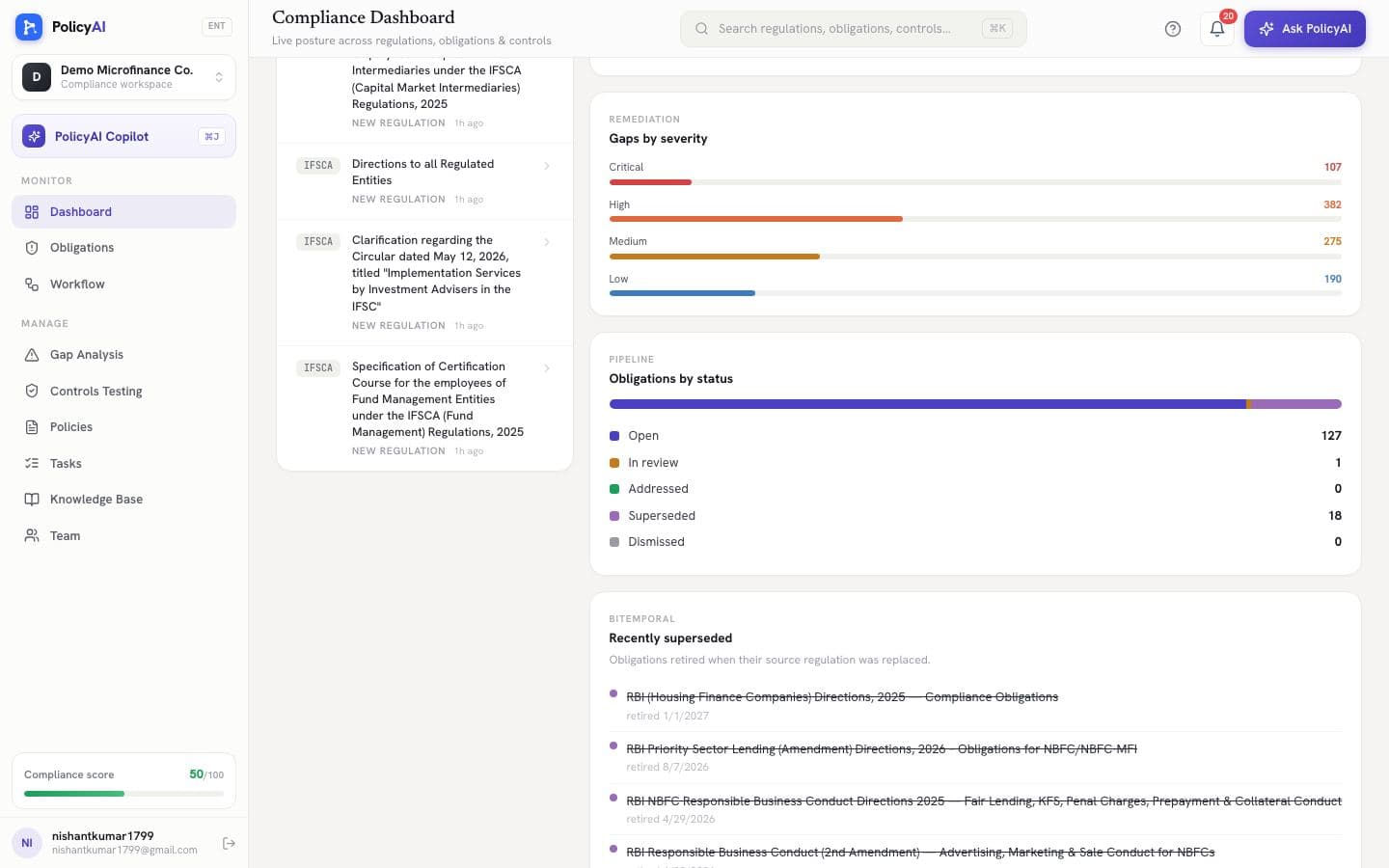 Horizon scanning feed of regulator alerts